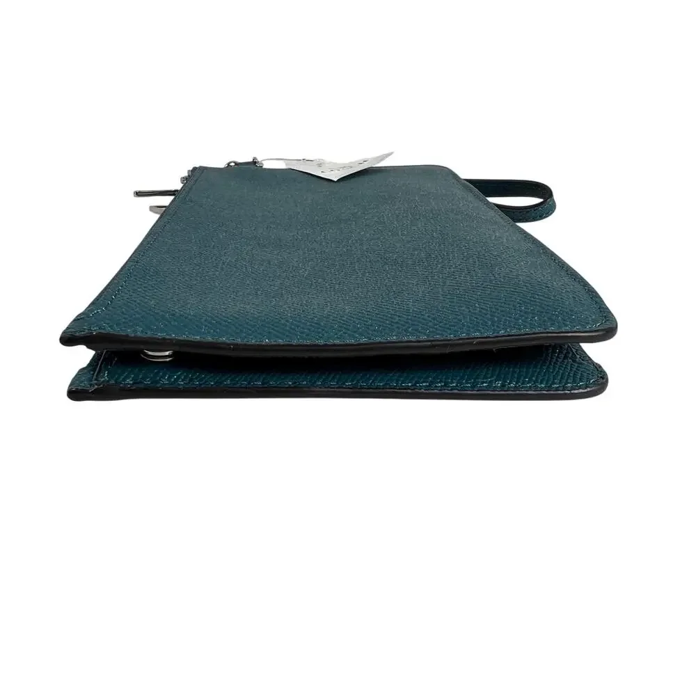 COACH Crosby Clutch Wristlet Dark Teal Glitter Crossgrain Leather F21020 NWT